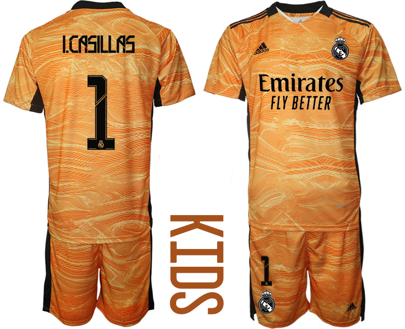 Youth 2021-2022 Club Real Madrid orange yellow goalkeeper #1 Soccer Jerseys->youth soccer jersey->Youth Jersey